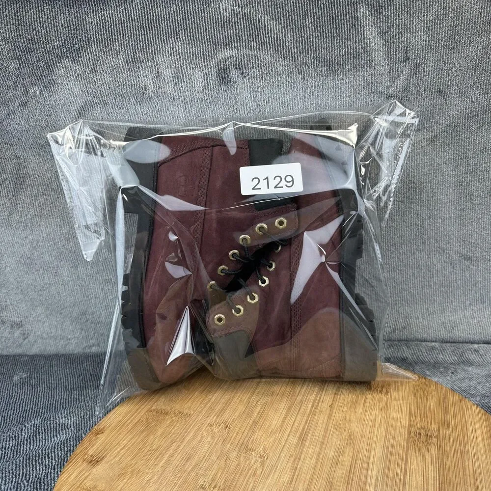 Timberland Boots Boys Size 2 Burgundy 6-Inch Nubuck Lace Up Lug Sole Youth A5Y3W